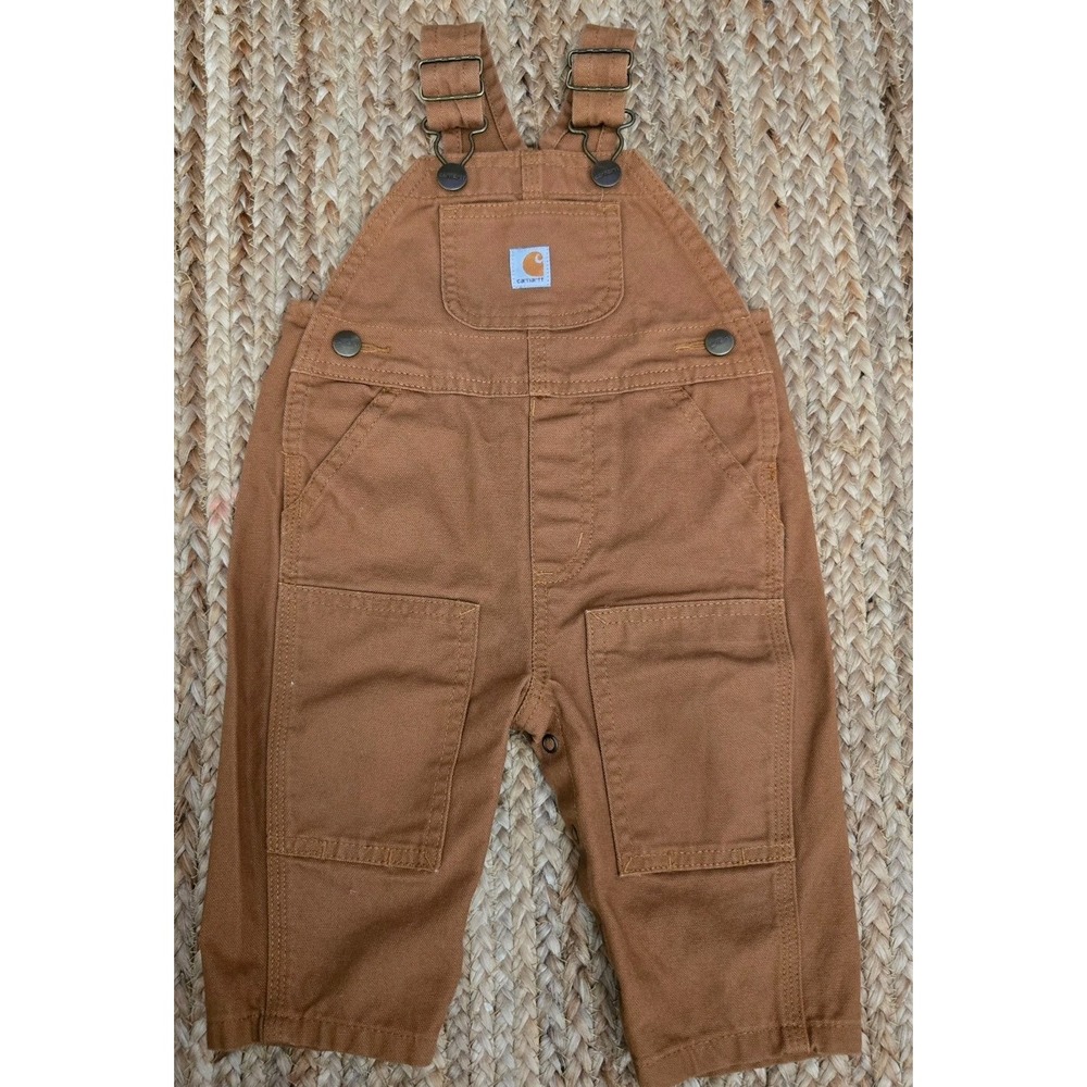 Carhartt Overalls 6M Brown Canvas Bibs Snap Bottoms‎ Double Knee (L)